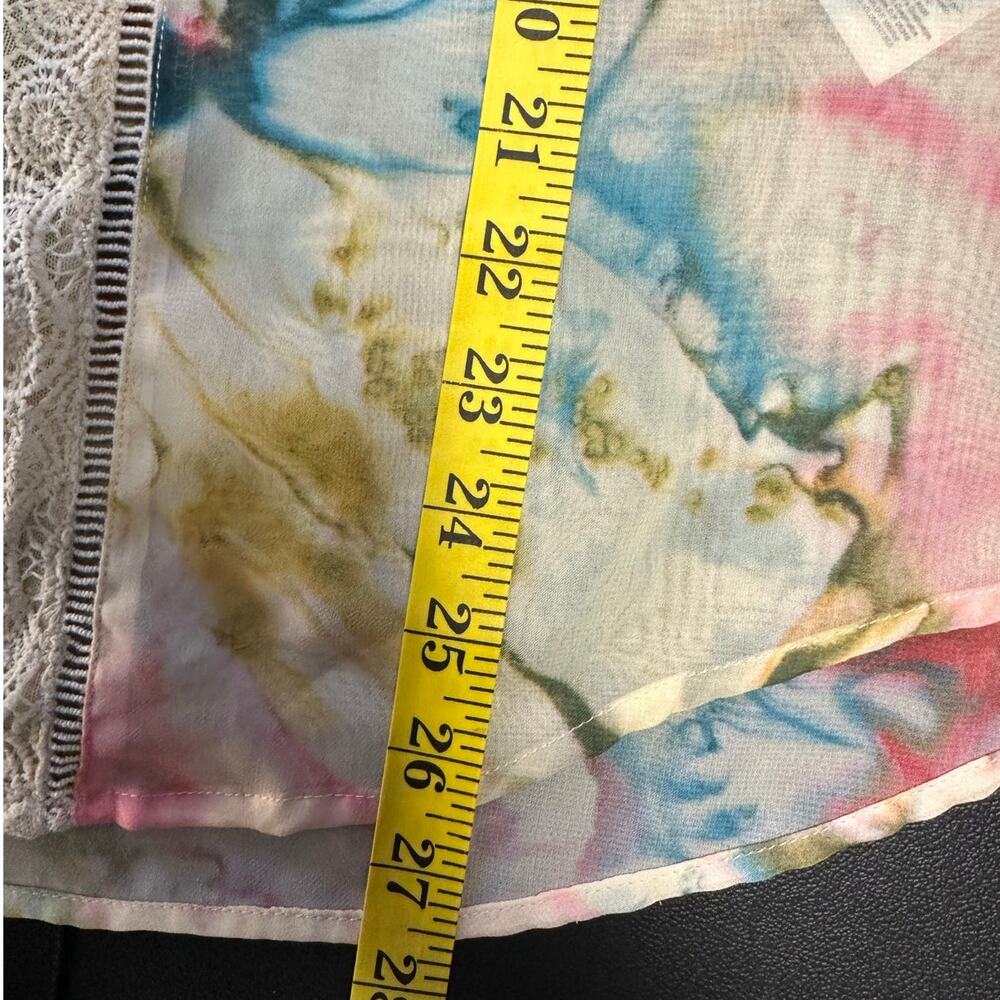 Chico’s Watercolor Floral Boho Blouse Crochet Lace Peasant Top Size L - Picture 9 of 9